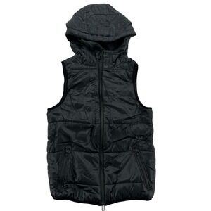 Coar Women  XS Black Puffer Vest with Hood Sleeveless Quilted Jacket Sleek Cozy
